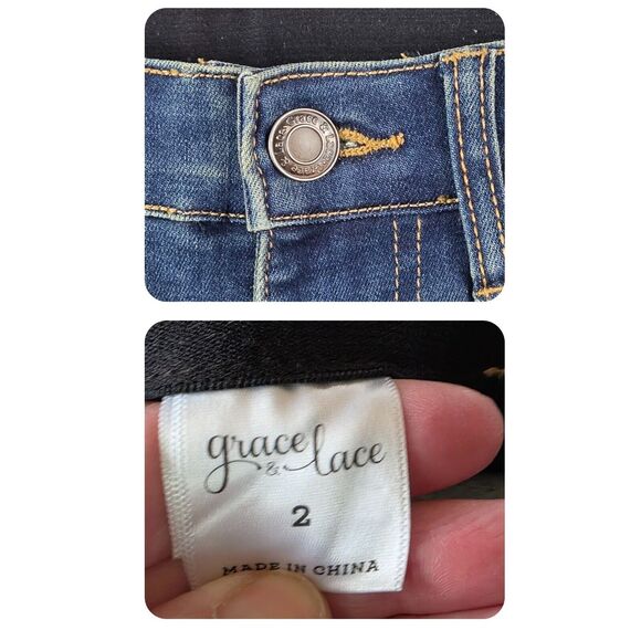 Grace & Lace Distressed Skinny Jeans Womens Frayed Hem Streetwear Hipster Size 2 - Picture 3 of 4
